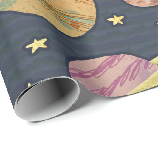 Papier Cadeau Colorful Planets (Coin rond)