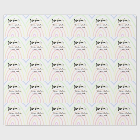 Papier Cadeau Colorful rainbow Boho graduation ajouter nom année (Plat)