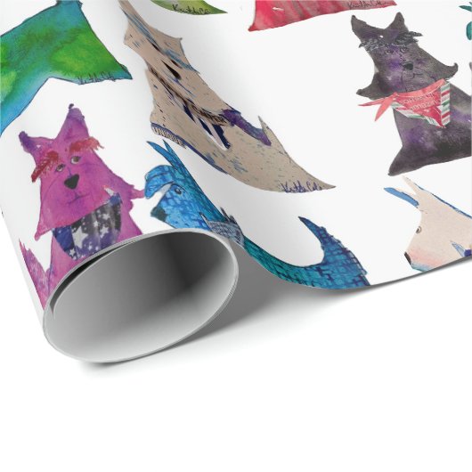 Papier Cadeau Colorful Scottie Wrapping Paper (Coin rond)