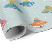 Papier Cadeau Colorful Spaceship Wrapping Paper (Coin rond)