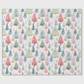 Papier Cadeau Colourful Pastel Christmas Pine Trees Pattern (Plat)