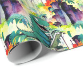 Papier Cadeau Comic Dinosaur fête d'anniversaire Comic Trex (Coin rond)