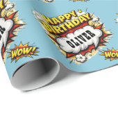 Papier Cadeau Comic Style Superhero Boy's Name Birthday  (Coin rond)