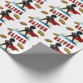 Papier Cadeau Comic Style Superhero Boy's Name Birthday Party (Coin)