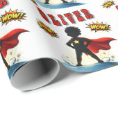 Papier Cadeau Comic Style Superhero Boy's Name Birthday Party (Coin rond)