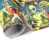 Papier Cadeau Comics de science-fiction Alien vintage (Coin rond)