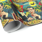 Papier Cadeau Comics Vampire d'horreur vintage (Coin rond)