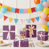 Papier Cadeau Communion magenta rouge or et raisin personnalisé