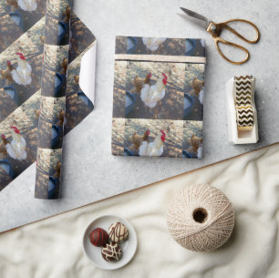 Papier Cadeau Compagnons de plumes : Coq blanc et Sa Hen