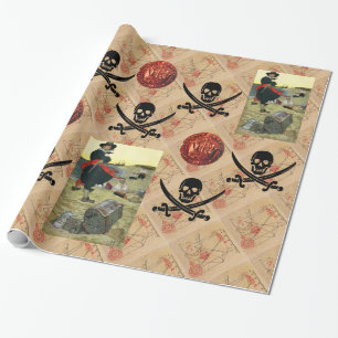 PAPIER CADEAU COMPLEXE ET ÉPÈRES, PIRATES CARTE DU TRÉSOR PARCHE