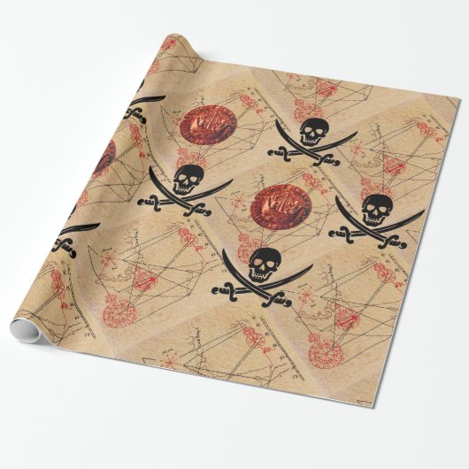 PAPIER CADEAU COMPLEXE ET ÉPÈRES, PIRATES CARTE DU TRÉSOR PARCHE (Déroulé)