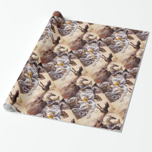 PAPIER CADEAU COMPOSITION AVEC DES ANIMAUX, CHEVAUX D'ÉLEVAGE, C