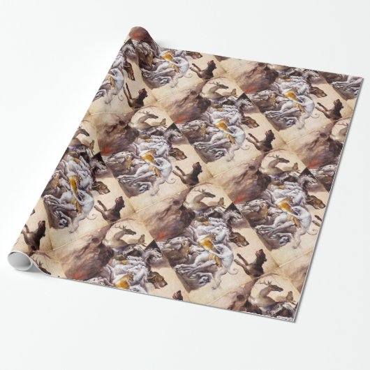 PAPIER CADEAU COMPOSITION AVEC DES ANIMAUX, CHEVAUX D'ÉLEVAGE, C (Déroulé)