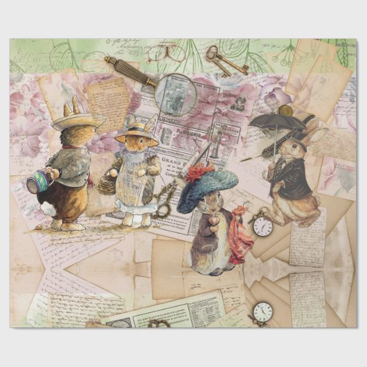 Papier Cadeau composition de lapin (Plat)