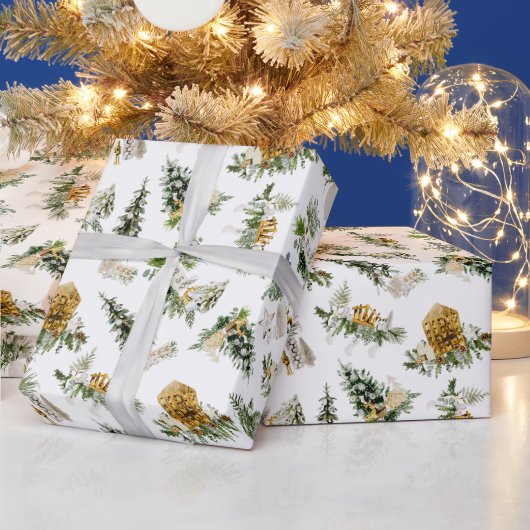 Papier Cadeau Composition de Noël à l'aquarelle Boho Carte de vœ (Vacances)