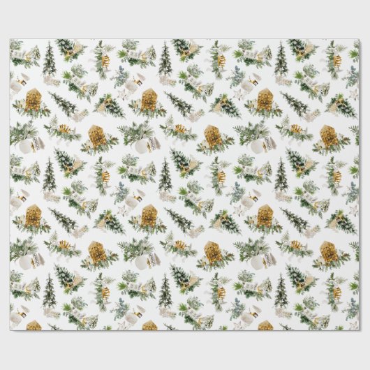 Papier Cadeau Composition de Noël à l'aquarelle Boho Carte de vœ (Plat)