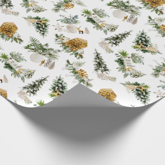 Papier Cadeau Composition de Noël à l'aquarelle Boho Carte de vœ (Coin)