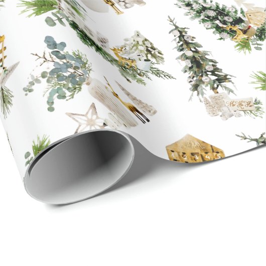 Papier Cadeau Composition de Noël à l'aquarelle Boho Carte de vœ (Coin rond)