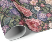 Papier Cadeau Composition florale botanique dense de luxe (Coin rond)