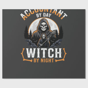 Papier Cadeau Comptable Halloween le jour Sorcière la nuit Desig