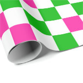 Papier Cadeau Conception à carreaux rose blanc vert (Coin rond)