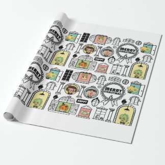 Papier Cadeau Conception animale de fenêtre de motif de Noël