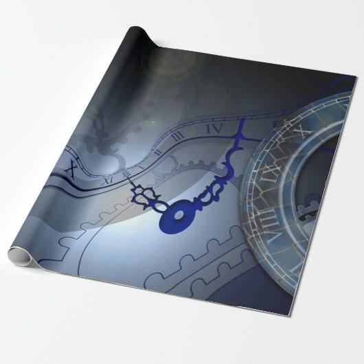 Papier Cadeau Conception bleue abstraite d'horloge (Déroulé)