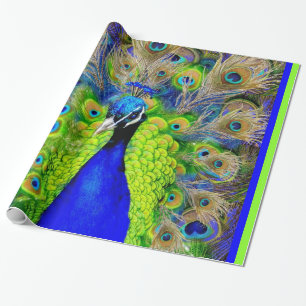 Papier Cadeau Conception bleue de plumes de paon