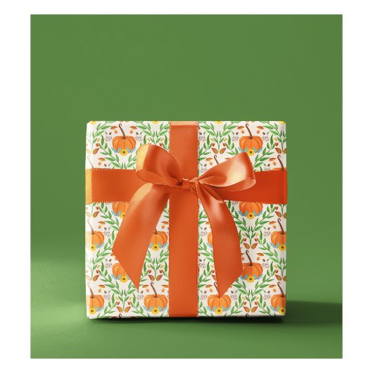 Papier Cadeau Conception Botanique de Citrouille d'Automne