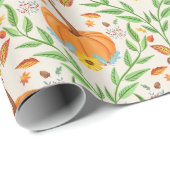 Papier Cadeau Conception Botanique de Citrouille d'Automne (Coin rond)