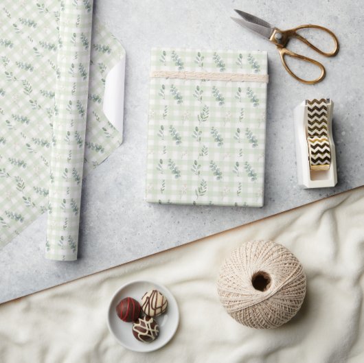 Papier Cadeau Conception botanique sans couture vert sauge (Artisanat)