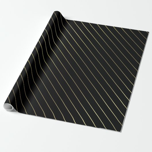 Papier Cadeau Conception brillante fascinante rayée d'or noir (Déroulé)