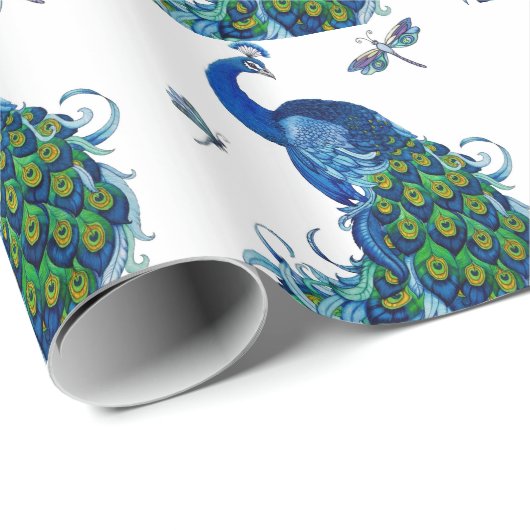 Papier Cadeau Conception classique de paon et libellule (Coin rond)