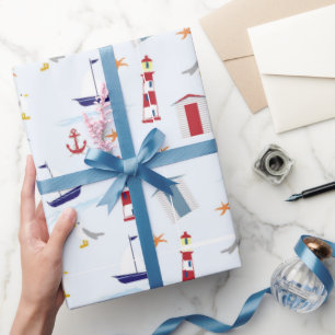 Papier Cadeau Conception côtière de phare et d'ancre nautique