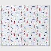 Papier Cadeau Conception côtière de phare et d'ancre nautique (Plat)