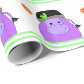 Papier Cadeau Conception d'anniversaire d'hippopotame violet (Coin rond)