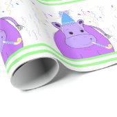 Papier Cadeau Conception d'anniversaire d'hippopotame violet (Coin rond)