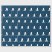 Papier Cadeau Conception d'arbre de Noël bleu foncé et blanc (Plat)