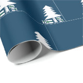 Papier Cadeau Conception d'arbre de Noël bleu foncé et blanc (Coin rond)