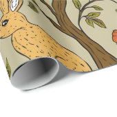 Papier Cadeau Conception d'arbres bruns avec des pommes oranges  (Coin rond)