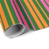 Papier Cadeau Conception de bandes verticales orange vert rose (Coin rond)