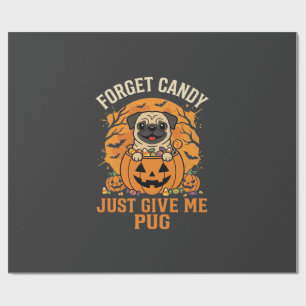 Papier Cadeau Conception de bonbons drôle de Pug Halloween_1