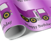 Papier Cadeau Conception de camion violet pour anniversaire (Coin rond)
