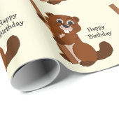 Papier Cadeau Conception de castor Anniversaire (Coin rond)