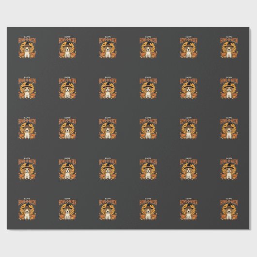 Papier Cadeau Conception de chien de citrouille de Beagle Hallow (Plat)