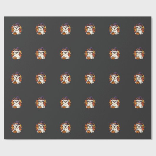 Papier Cadeau Conception de chien de citrouille d'Halloween de B (Plat)