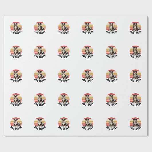 Papier Cadeau Conception de coucher de soleil de chien mignon gr (Plat)