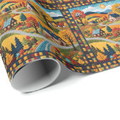 Papier Cadeau Conception de courtepointe Country Village (Coin rond)