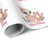 Papier Cadeau Conception de fête d'anniversaire d'alien mignon (Coin rond)
