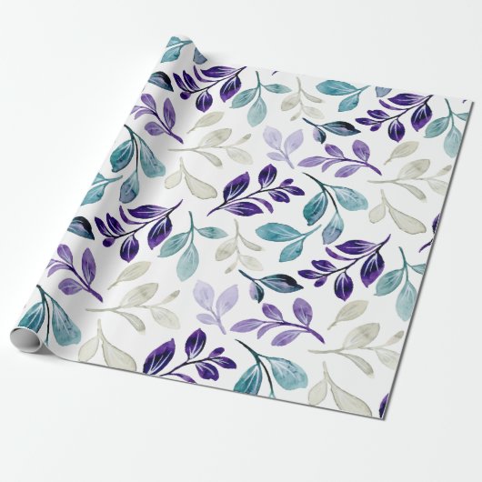 Papier Cadeau Conception de feuilles d'aquarelle harmonieuses (Déroulé)